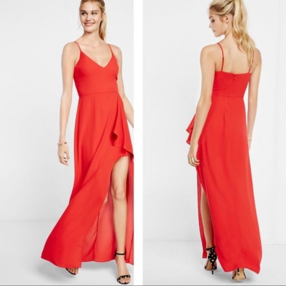 Express Red Formal Gown Maxi Dress with High Slit Size 4 Small Nwt - Picture 11 of 11